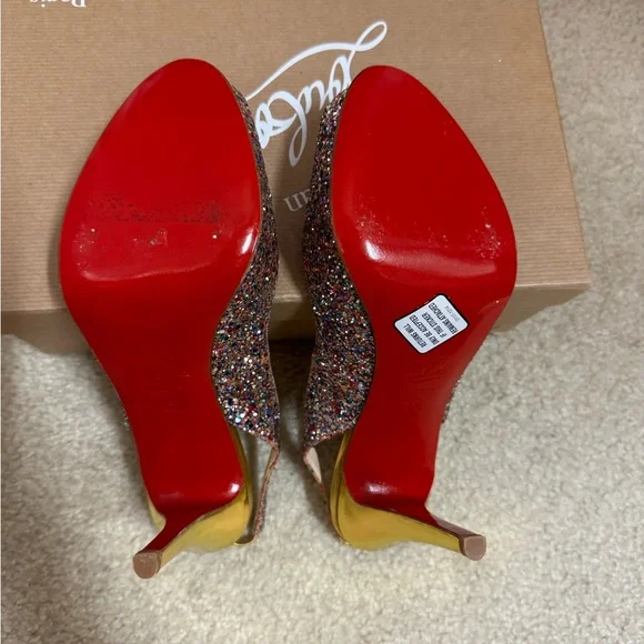 Christian Louboutin Multicolor Glitter Peep-Toe Slingback Heels - Picture 8 of 9